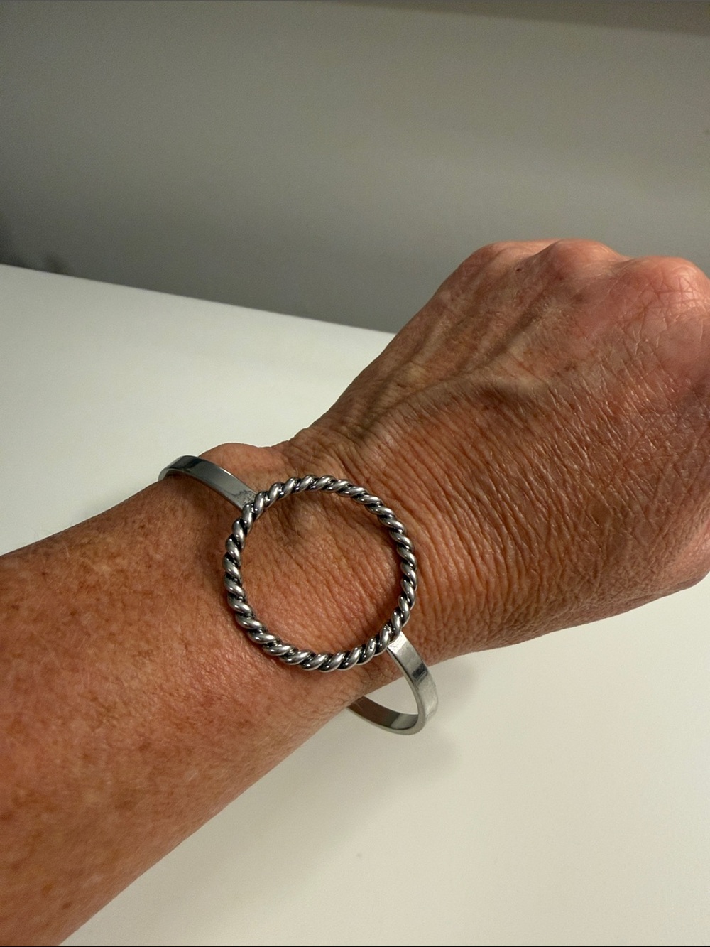 Polished Silver-Tone Twisted Circle Cuff Bracelet - Women's Jewelry